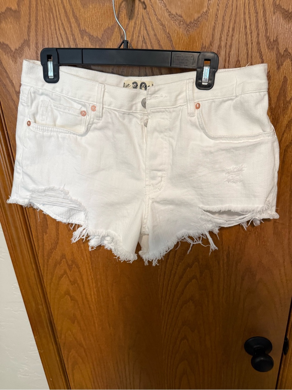 We The Free White Distressed Frayed Hem Denim Shorts